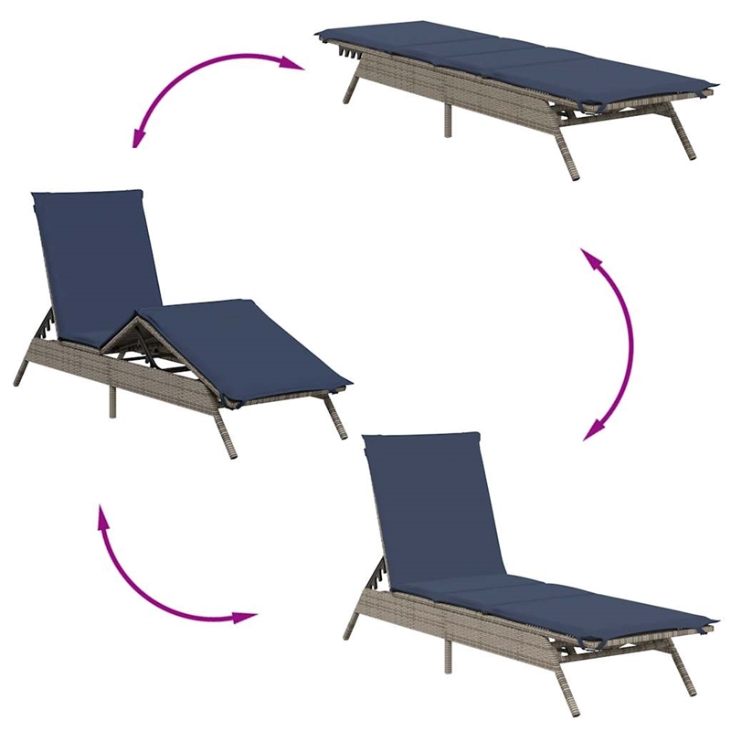 vidaXL Patio PE Rattan Extra Long Sun Lounger w/ Footrests in Gray