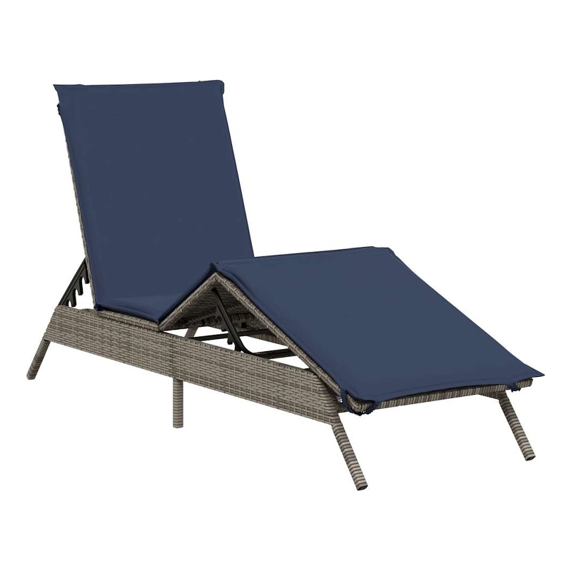 vidaXL Patio PE Rattan Extra Long Sun Lounger w/ Footrests in Gray
