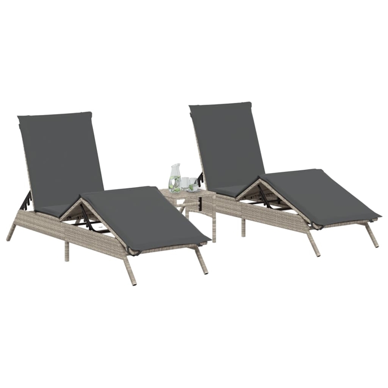 vidaXL PE Rattan Standard Sun Lounger Set (2 pcs) in Light Gray