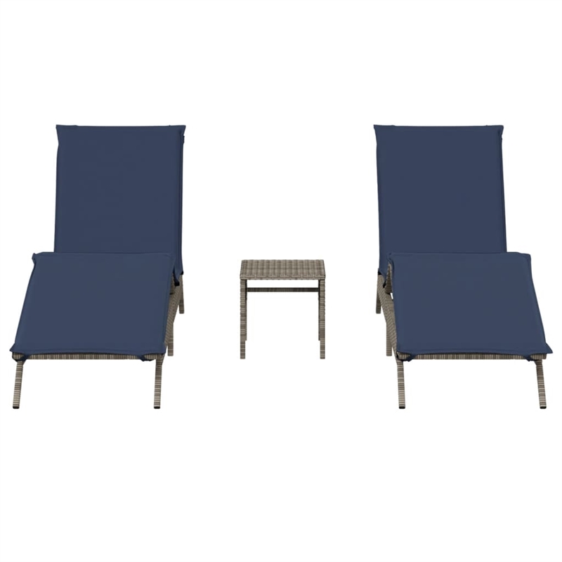 vidaXL PE Rattan Sun Lounger w/ Footrests in Gray