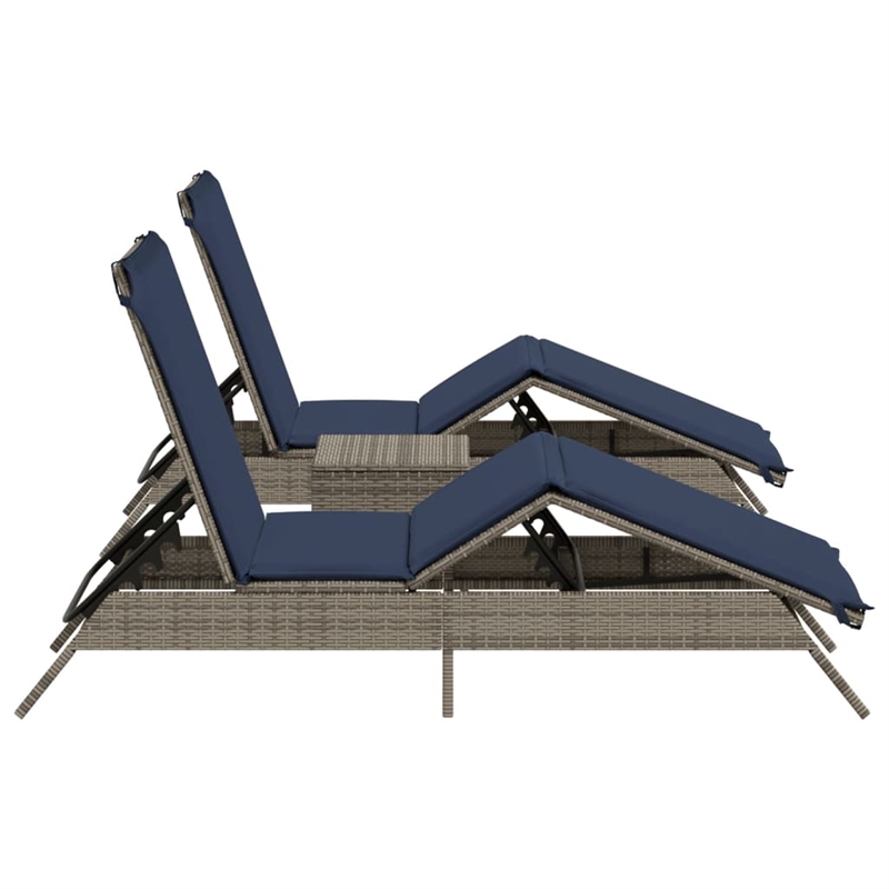 vidaXL PE Rattan Sun Lounger w/ Footrests in Gray