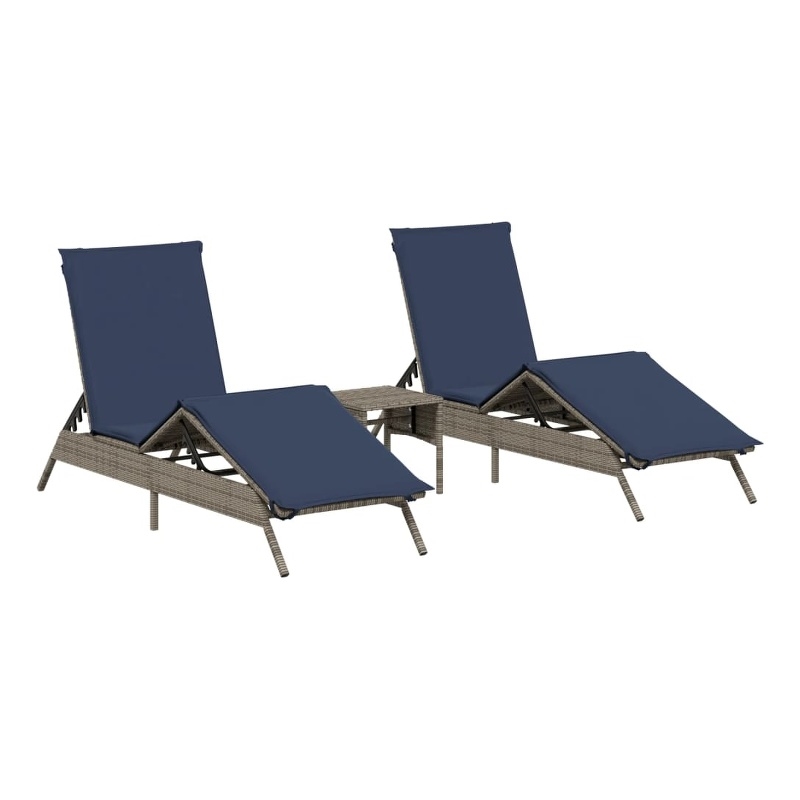 vidaXL PE Rattan Sun Lounger w/ Footrests in Gray