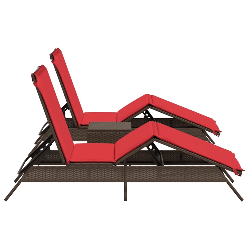 vidaXL PE Rattan Steel Foam Sun Lounger in Brown
