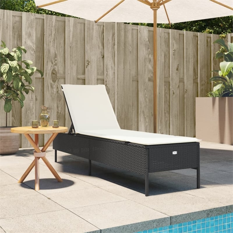 vidaXL PE Rattan Full Size Sun Lounger w/ Backrest in Black