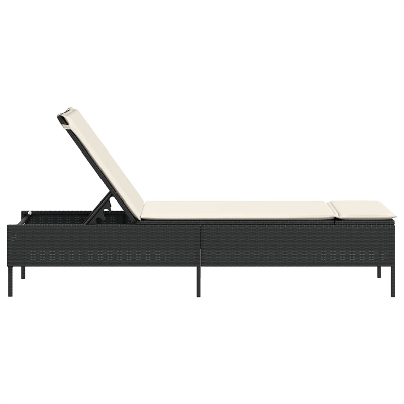 vidaXL PE Rattan Full Size Sun Lounger w/ Backrest in Black