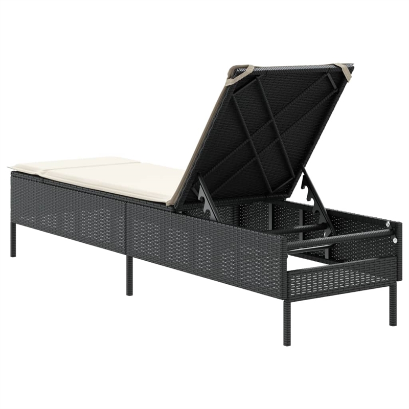 vidaXL PE Rattan Full Size Sun Lounger w/ Backrest in Black