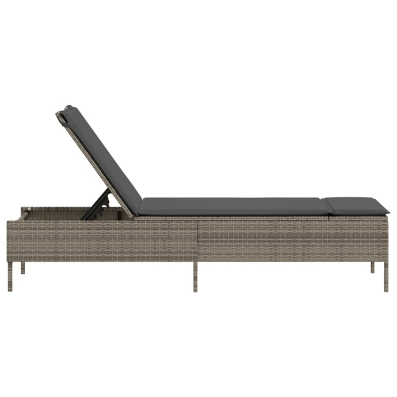 vidaXL Poly Rattan Standard Sun Lounger w/ Armrests in Gray