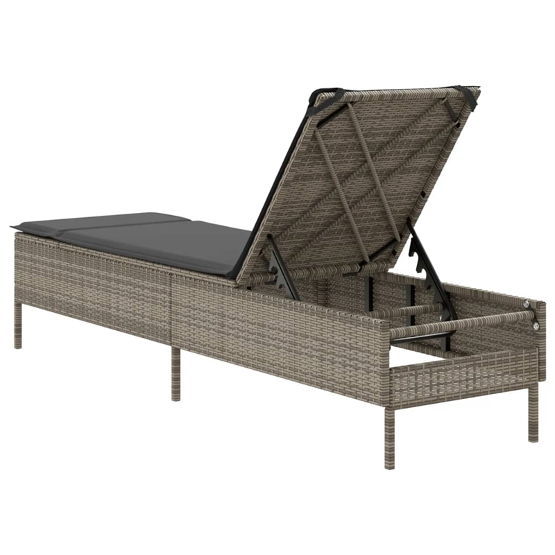 vidaXL Poly Rattan Standard Sun Lounger w/ Armrests in Gray