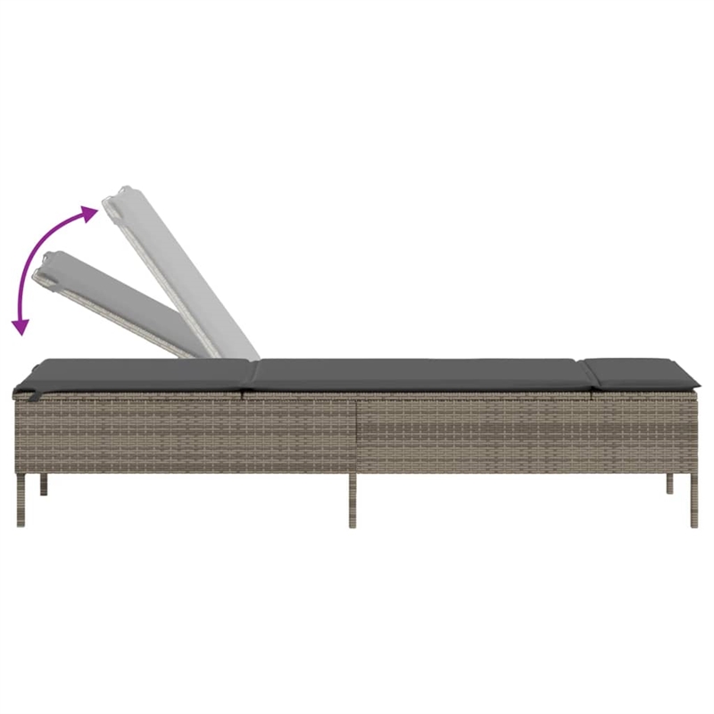 vidaXL Poly Rattan Standard Sun Lounger w/ Armrests in Gray
