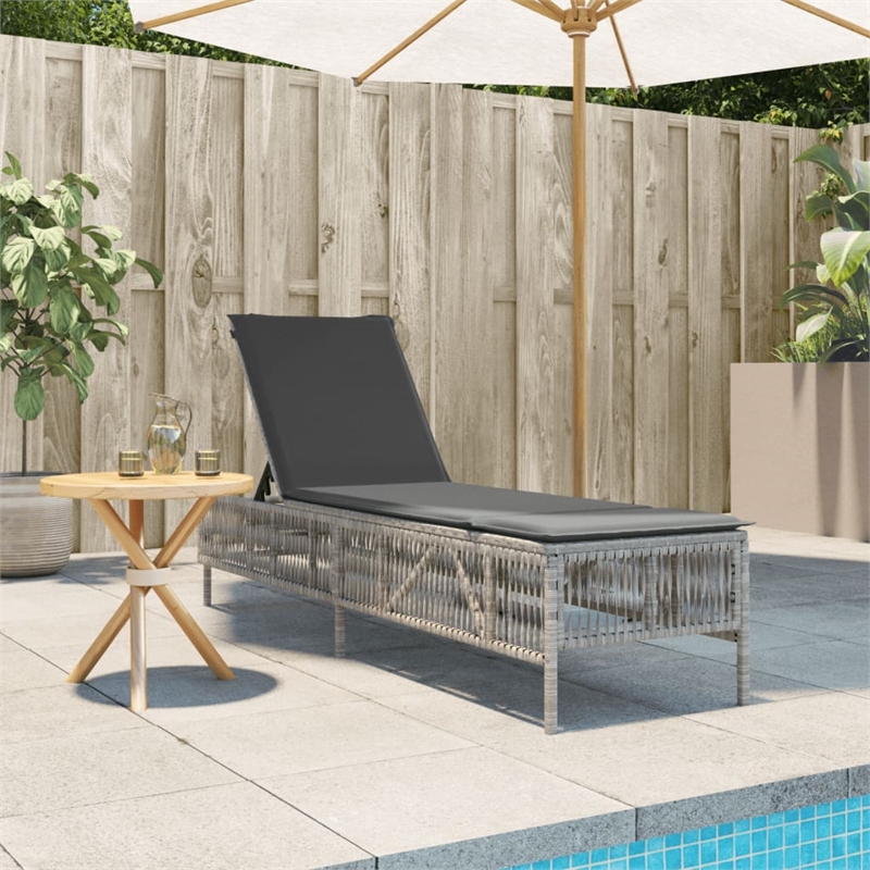 vidaXL PE Rattan Steel Extra Long Sun Lounger in Light Gray