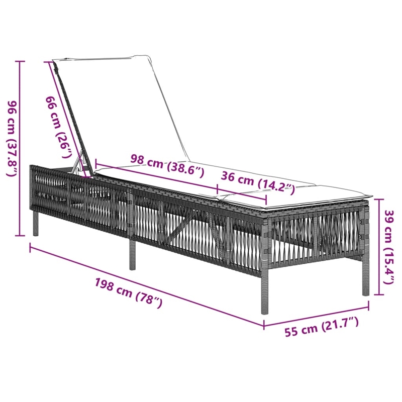 vidaXL PE Rattan Steel Extra Long Sun Lounger in Light Gray