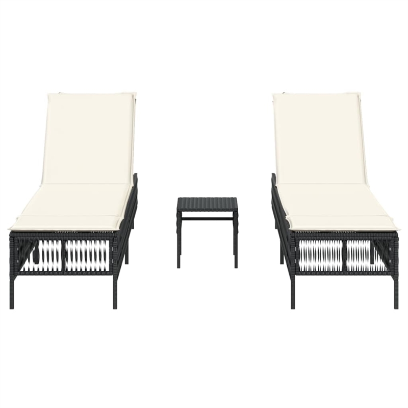 vidaXL PE Rattan Large Sun Lounger Set (3 pcs) w/ Armrests in Black