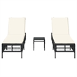 vidaXL PE Rattan Large Sun Lounger Set (3 pcs) w/ Armrests in Black
