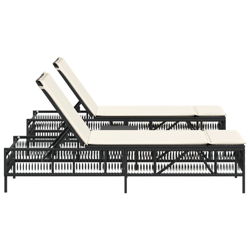 vidaXL PE Rattan Large Sun Lounger Set (3 pcs) w/ Armrests in Black
