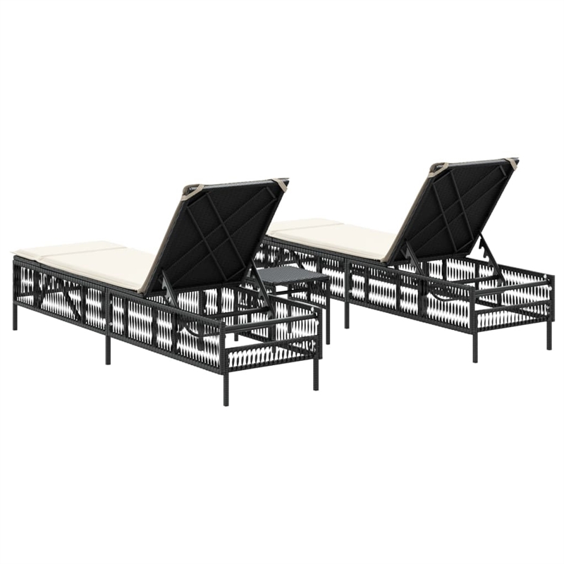 vidaXL PE Rattan Large Sun Lounger Set (3 pcs) w/ Armrests in Black