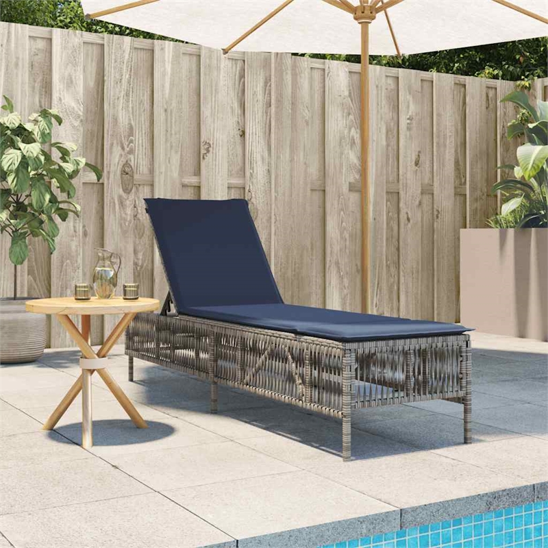 vidaXL Patio PE Rattan Large Sun Lounger w/ Backrest in Gray