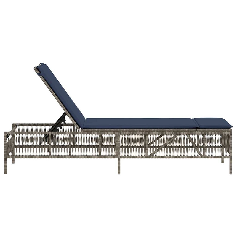 vidaXL Patio PE Rattan Large Sun Lounger w/ Backrest in Gray