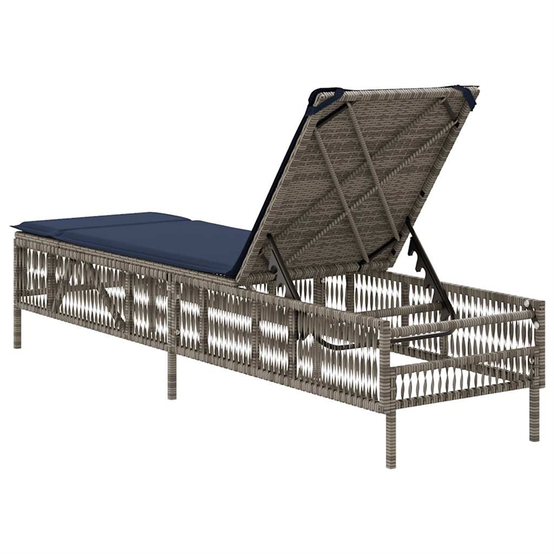 vidaXL Patio PE Rattan Large Sun Lounger w/ Backrest in Gray