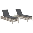 vidaXL PE Rattan Sun Lounger Set (3 pcs) in Light Gray and Dark Gray
