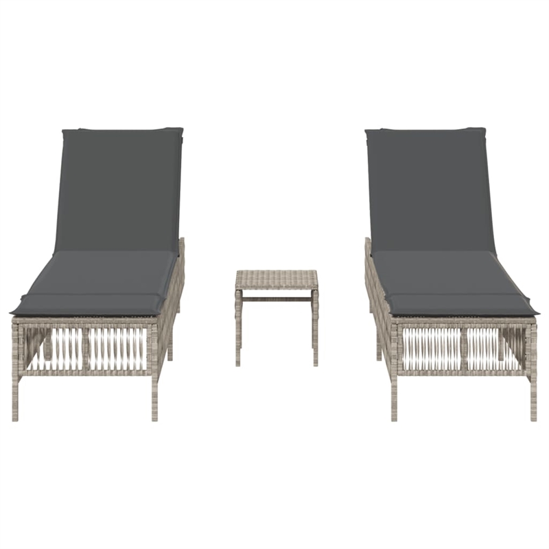 vidaXL PE Rattan Sun Lounger Set (3 pcs) in Light Gray and Dark Gray