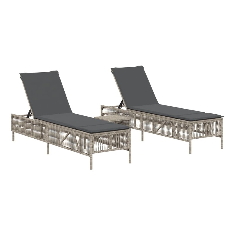 vidaXL PE Rattan Sun Lounger Set (3 pcs) in Light Gray and Dark Gray