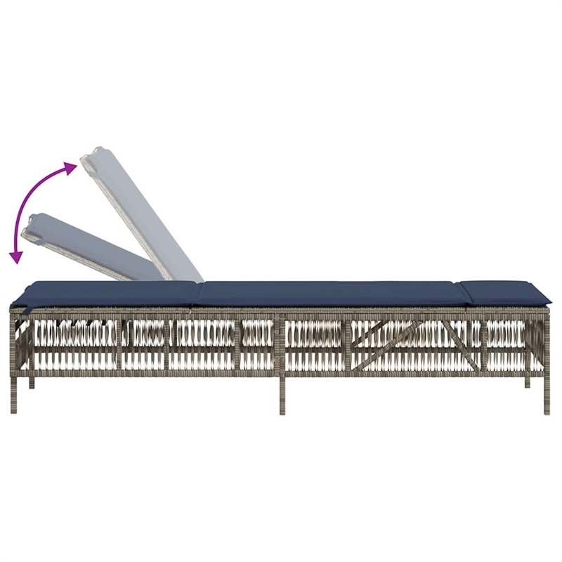 vidaXL Patio PE Rattan Steel Standard Sun Lounger in Gray