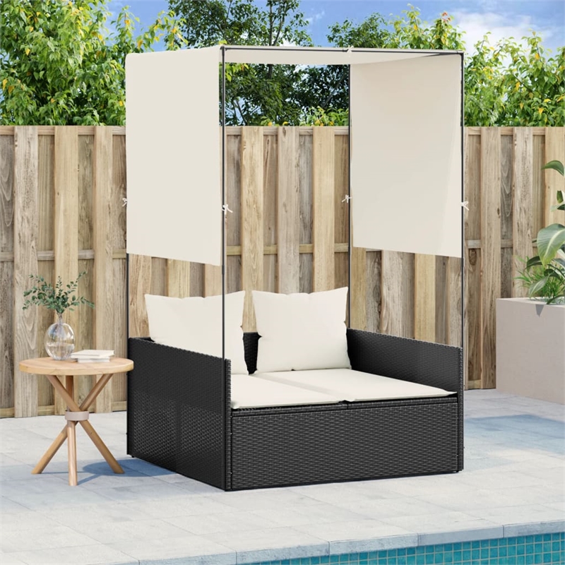 vidaXL Double Sun Lounger in Black and Cream White