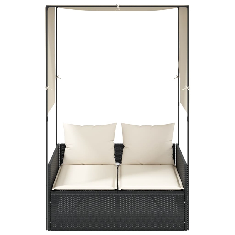 vidaXL Double Sun Lounger in Black and Cream White