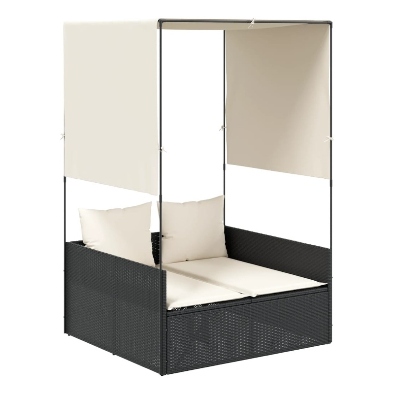 vidaXL Double Sun Lounger in Black and Cream White