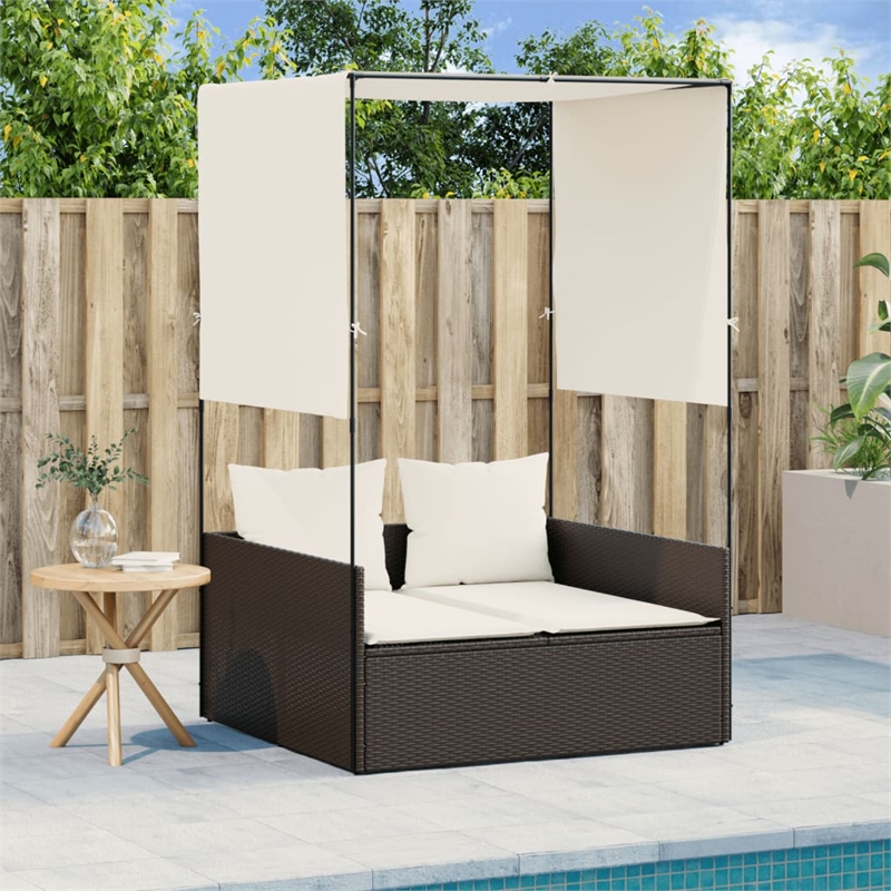 vidaXL Double Sun Lounger in Brown and Cream White