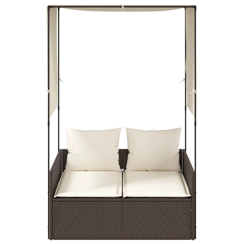 vidaXL Double Sun Lounger in Brown and Cream White
