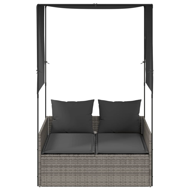 vidaXL PE Rattan Steel Polyester Double Sun Lounger in Gray