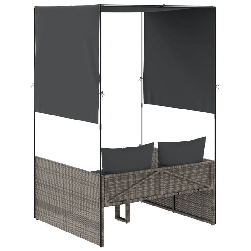 vidaXL PE Rattan Steel Polyester Double Sun Lounger in Gray