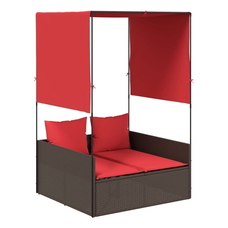 vidaXL Patio Double Sun Lounger in Brown and Red