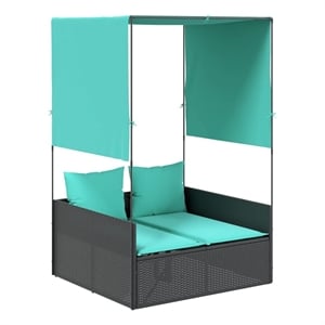 vidaXL Patio PE Rattan Steel Double Sun Lounger in Black