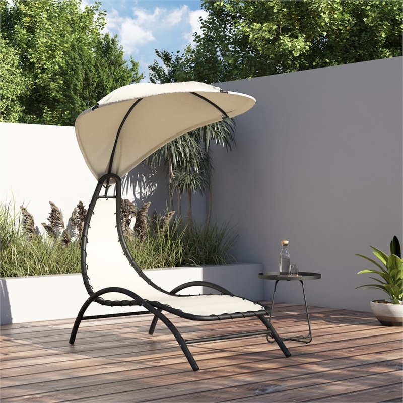 vidaXL Sun Lounger with Canopy in Cream