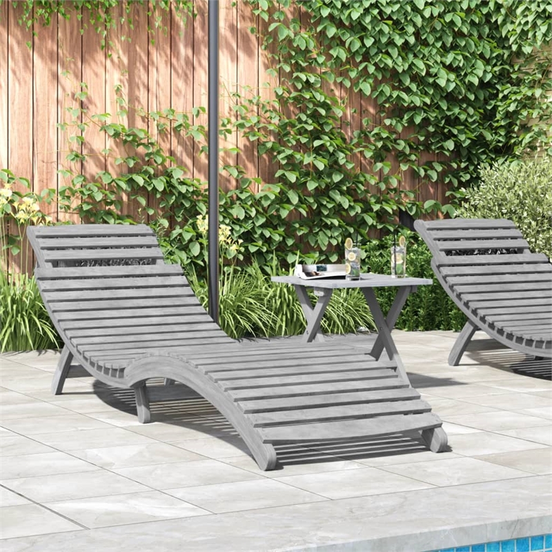 vidaXL Solid Acacia Wood Standard Foldable Sun Lounger in Gray