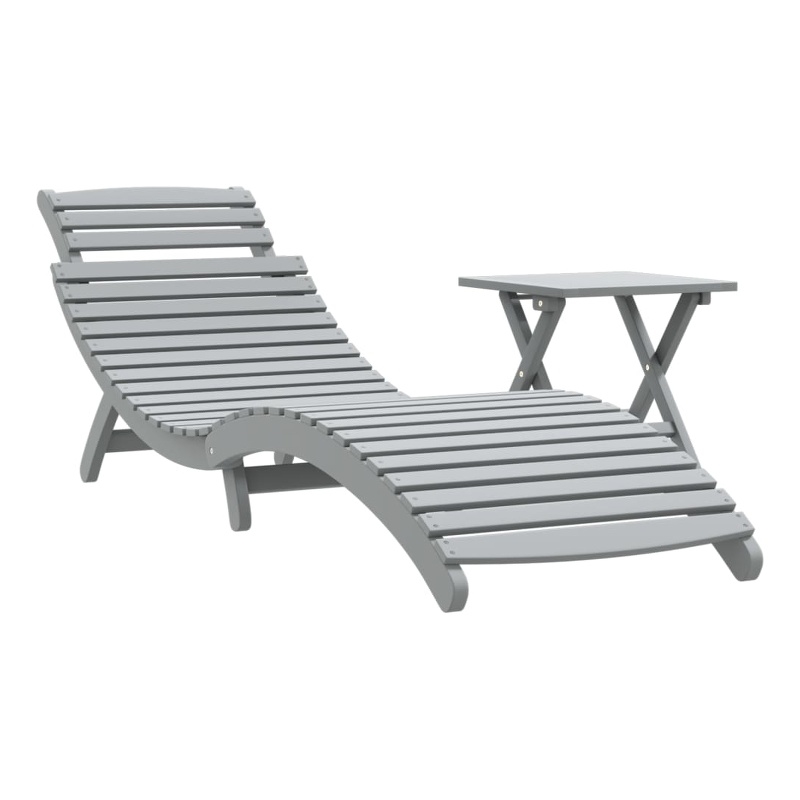vidaXL Solid Acacia Wood Standard Foldable Sun Lounger in Gray