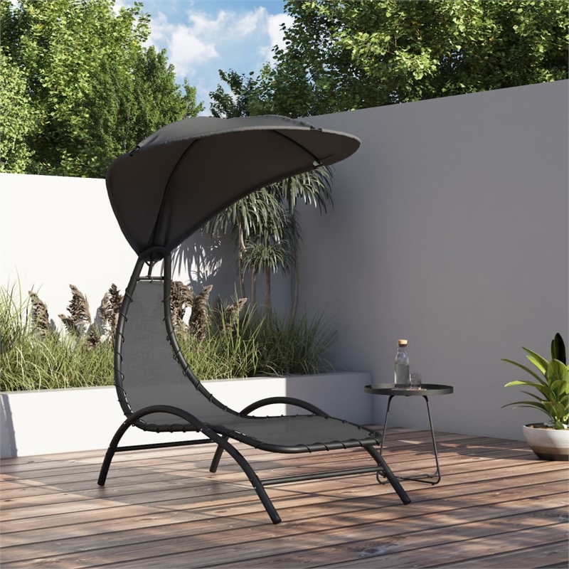 vidaXL Textilene Fabric and Steel Sun Lounger with Canopy in Dark Gray