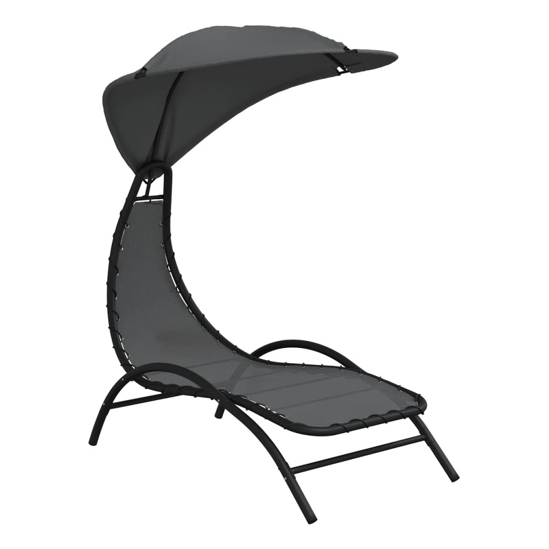 vidaXL Textilene Fabric and Steel Sun Lounger with Canopy in Dark Gray