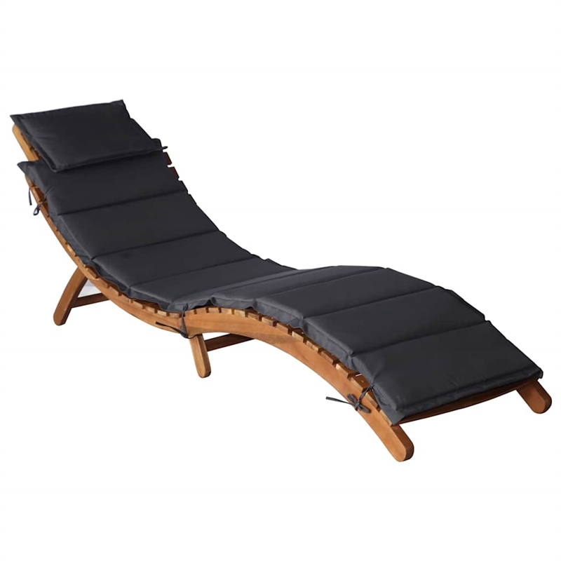 vidaXL Solid Acacia Wood Medium Foldable Sun Lounger in Dark Gray