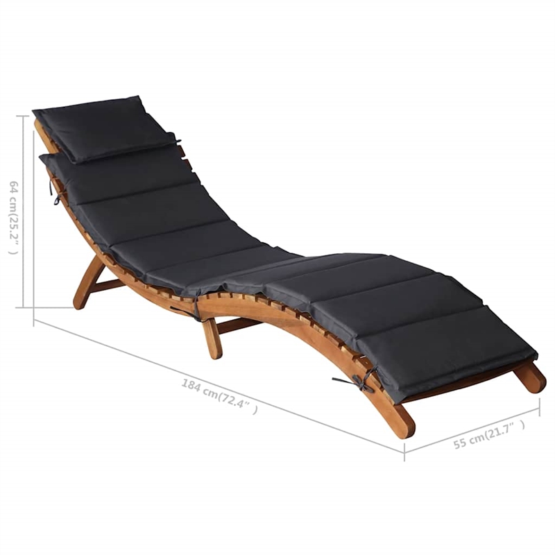 vidaXL Solid Acacia Wood Medium Foldable Sun Lounger in Dark Gray