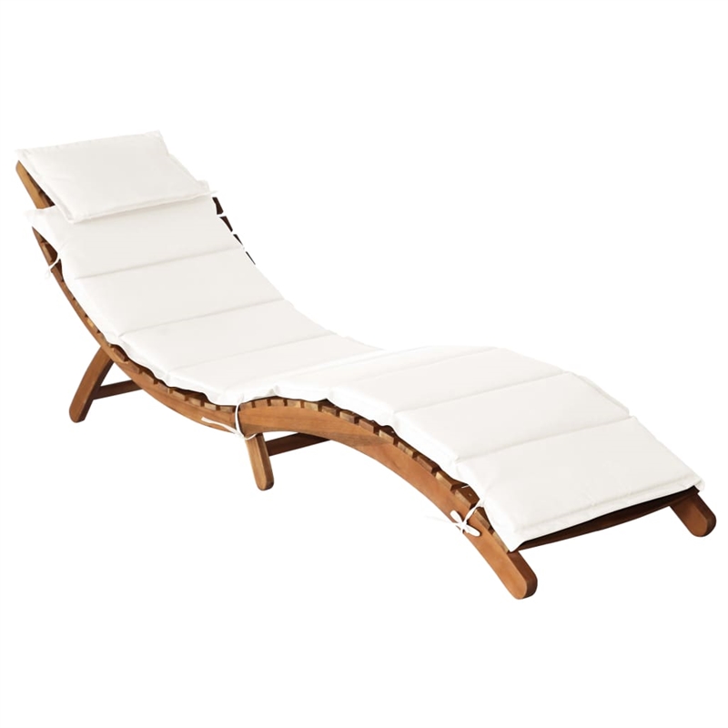 vidaXL Solid Acacia Wood and Polyester Standard Sun Lounger in Cream