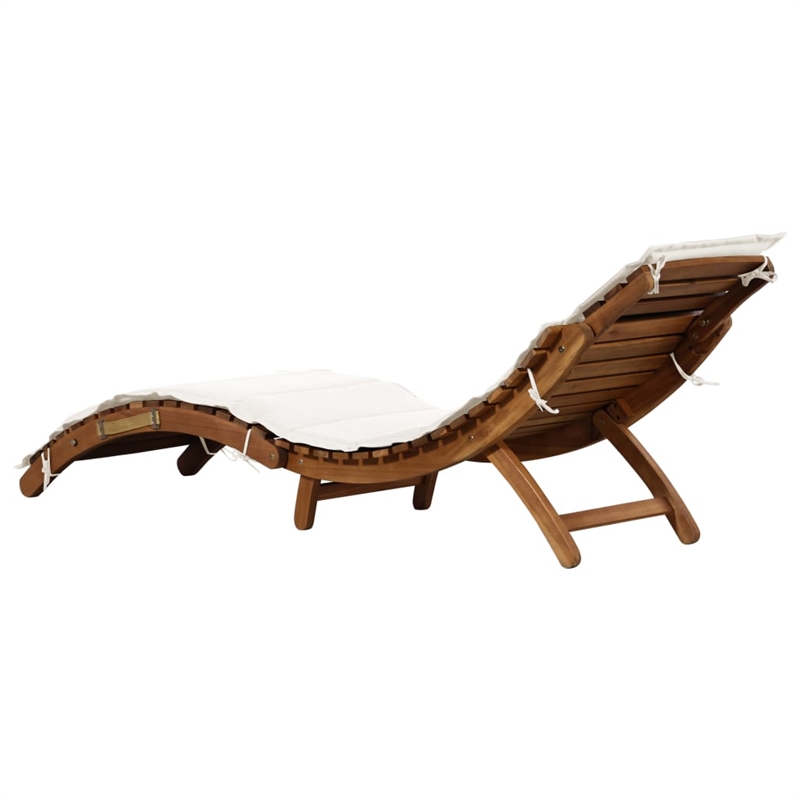 vidaXL Solid Acacia Wood and Polyester Standard Sun Lounger in Cream