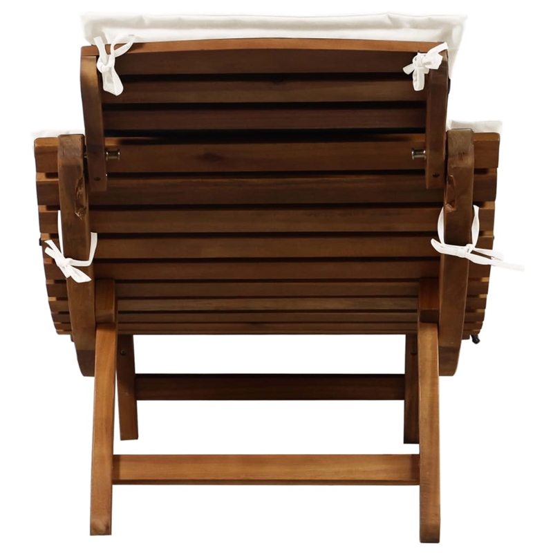 vidaXL Solid Acacia Wood and Polyester Standard Sun Lounger in Cream