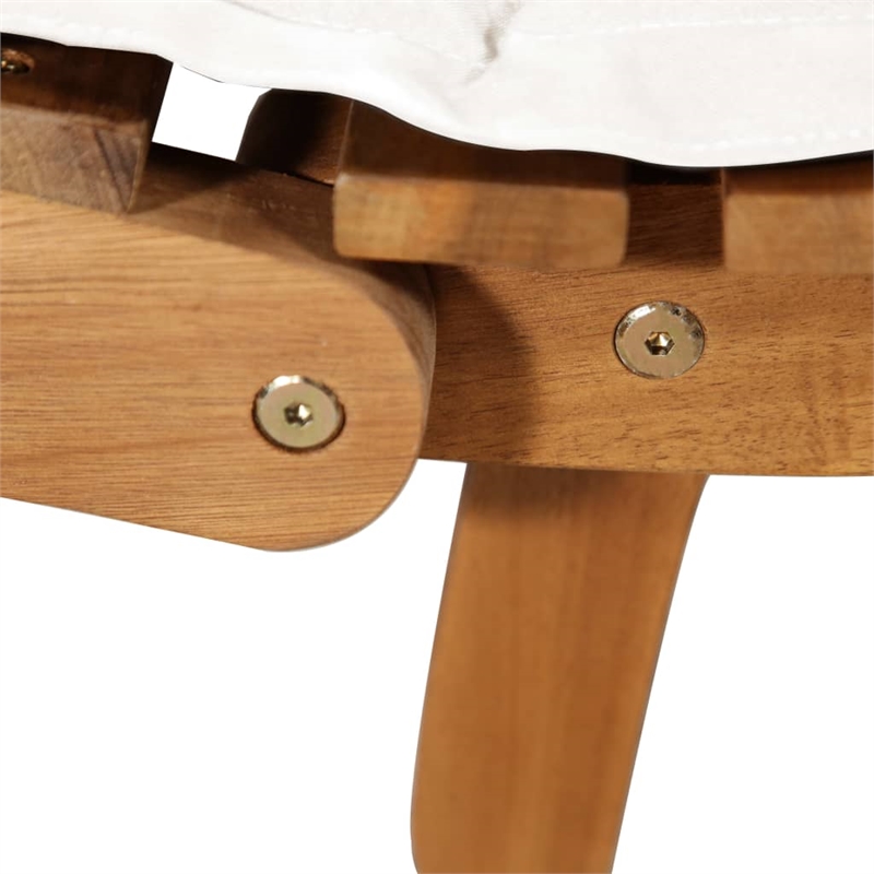 vidaXL Solid Acacia Wood and Polyester Standard Sun Lounger in Cream