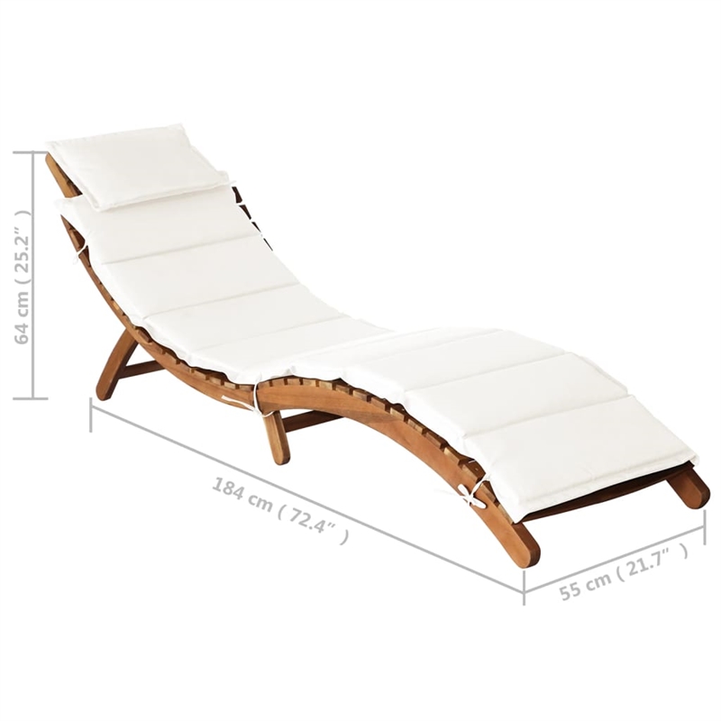 vidaXL Solid Acacia Wood and Polyester Standard Sun Lounger in Cream