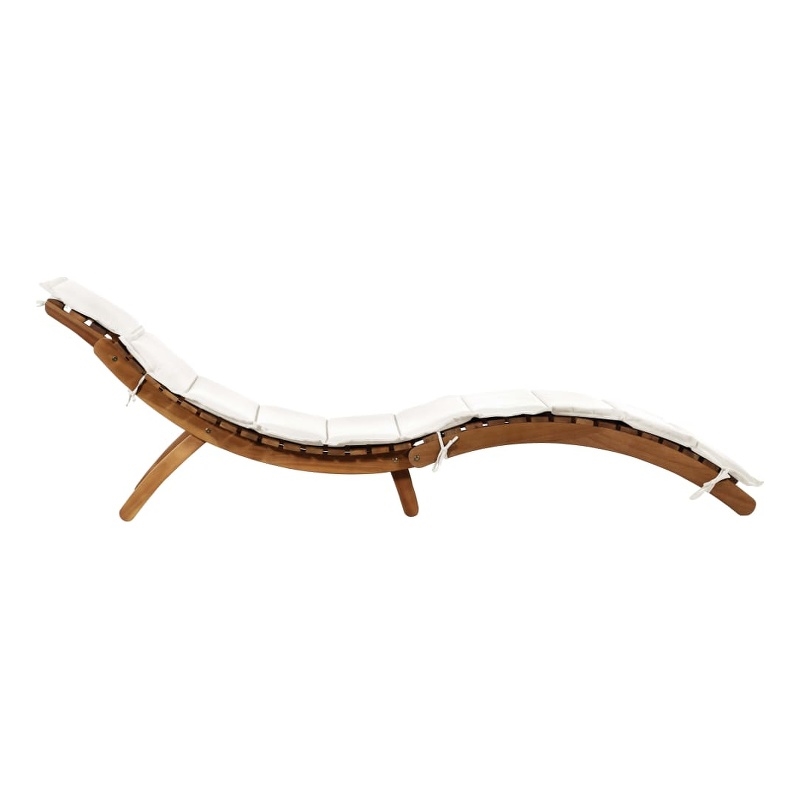 vidaXL Solid Acacia Wood and Polyester Standard Sun Lounger in Cream