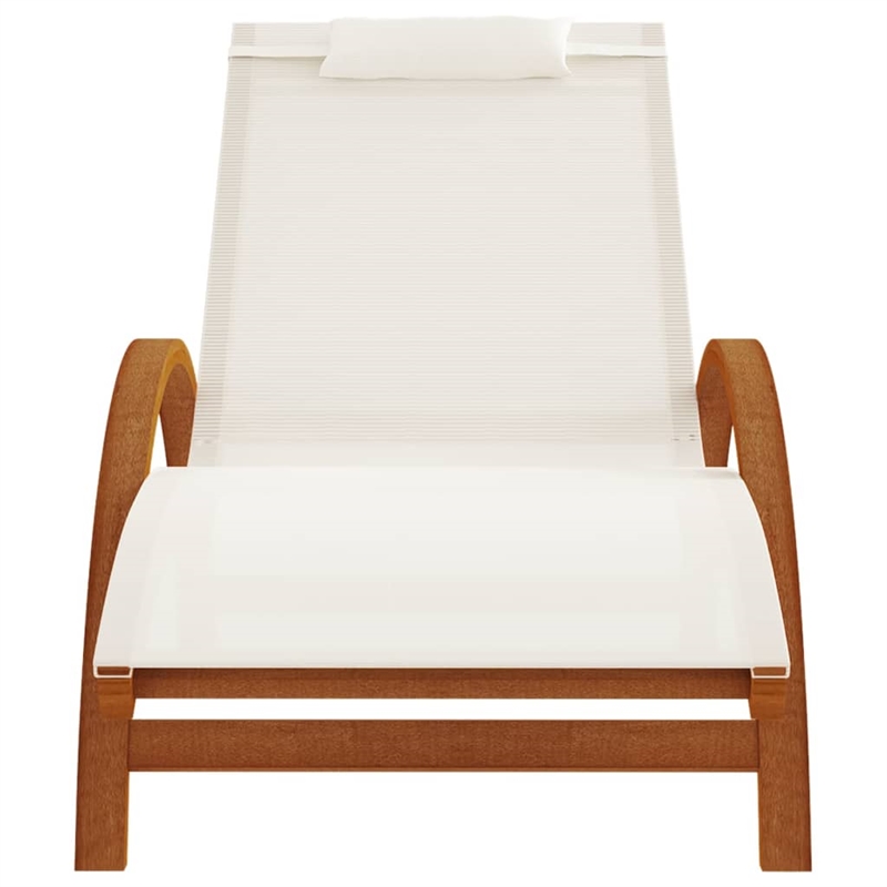 vidaXL Textilene and Solid Poplar Wood Standard Sun Lounger in White