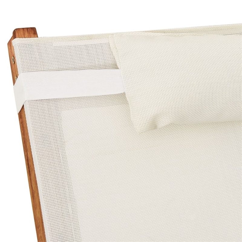 vidaXL Textilene and Solid Poplar Wood Standard Sun Lounger in White